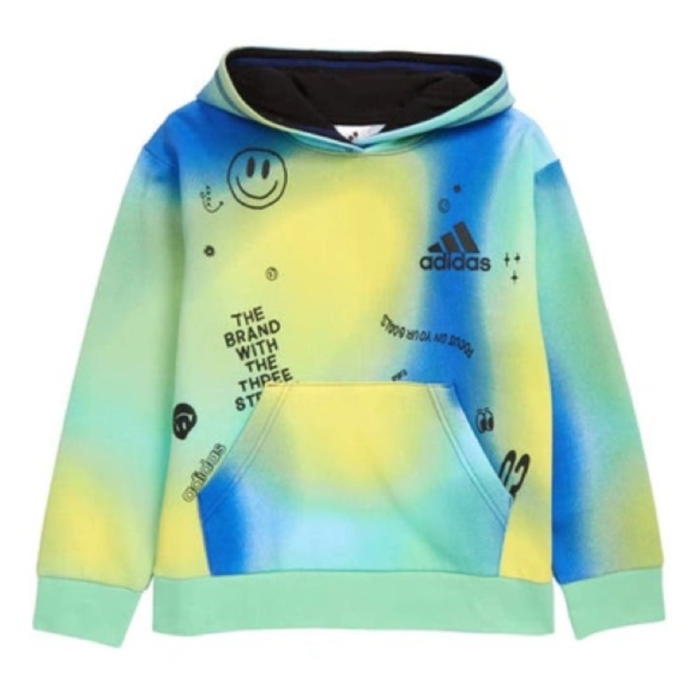 adidas Kids Tie-Dye Hoodie Sweatshirt | Smiley Graphic | Size 5
